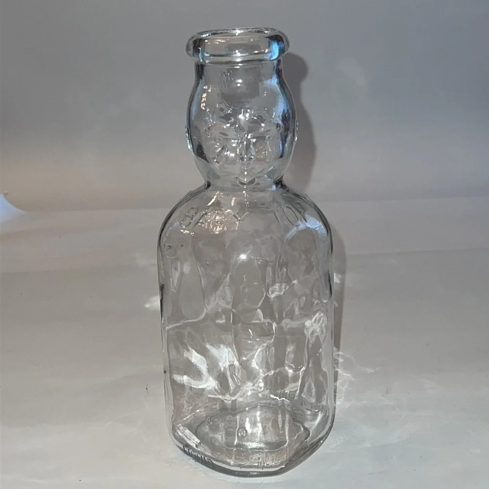 Vintage Brookfield Baby Face Double Top Clear Glass Quart Milk Bottle 1940s